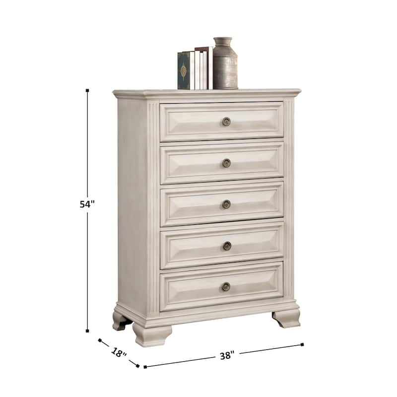 Roundhill Furniture Renova Distressed Parchment 5-Drawer Chest