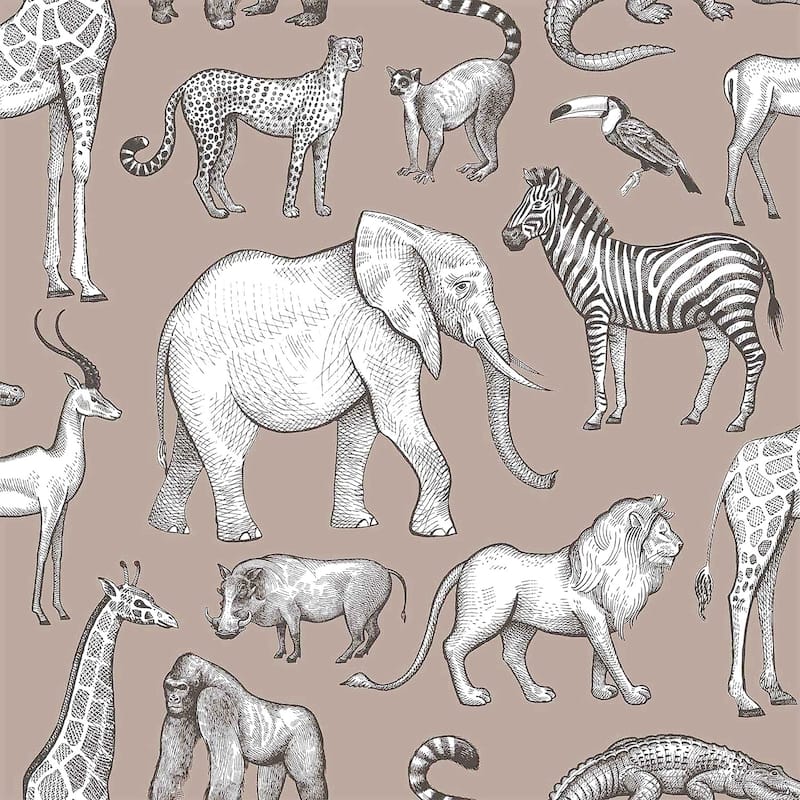 Chesapeake Kenji Light Brown Safari Wallpaper - 20.9 x 396 x 0.025