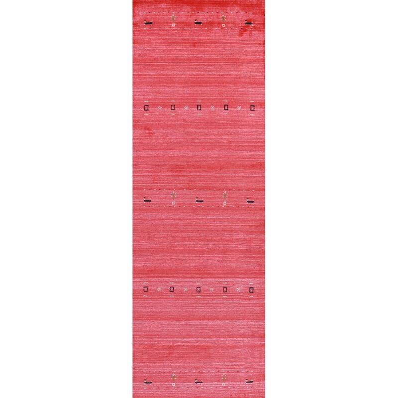 Hand Knotted Oriental 100% Wool Carpet Tribal Animal Pictorial Red Gabbeh Runner Rug - 10' 0'' X 2' 7''