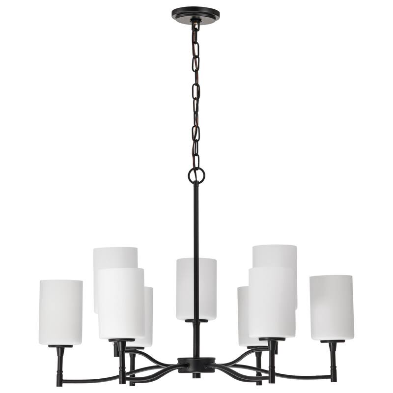 Liam 9 Light Chandelier Matte Black White Opal Glass - Matte Black