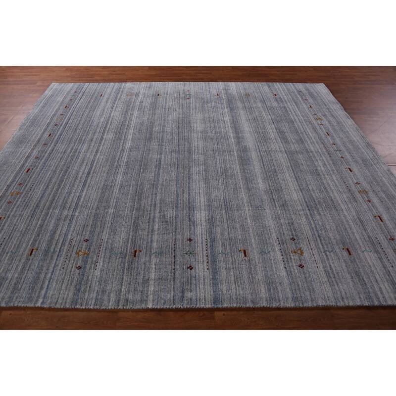Hand Knotted Oriental 100% Wool Carpet Tribal Animal Pictorial Navy Blue & Blues Gabbeh Area Rug - 9' 8'' X 8' 2''