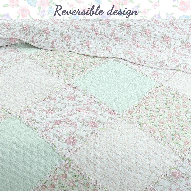 Cozy Line Rosa Floral Patchwork Reversible Cotton Quilt Bedding Set