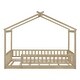 preview thumbnail 30 of 69, Wooden House Bed with Fence, Wood Bed Frame with Roof & Safety Guardrail for Kids, Teens, Boys or Girls