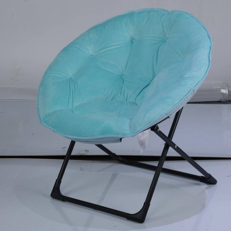 Comfy Folding Saucer Chair for Bedroom, Faux Fur Lounge Moon Chair with Sturdy Metal Frame, Oversized Plush Flower