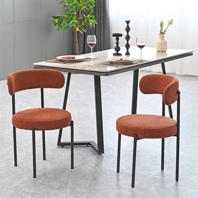 Boucle Dining Chairs Set of 2, Curved Backrest Chair