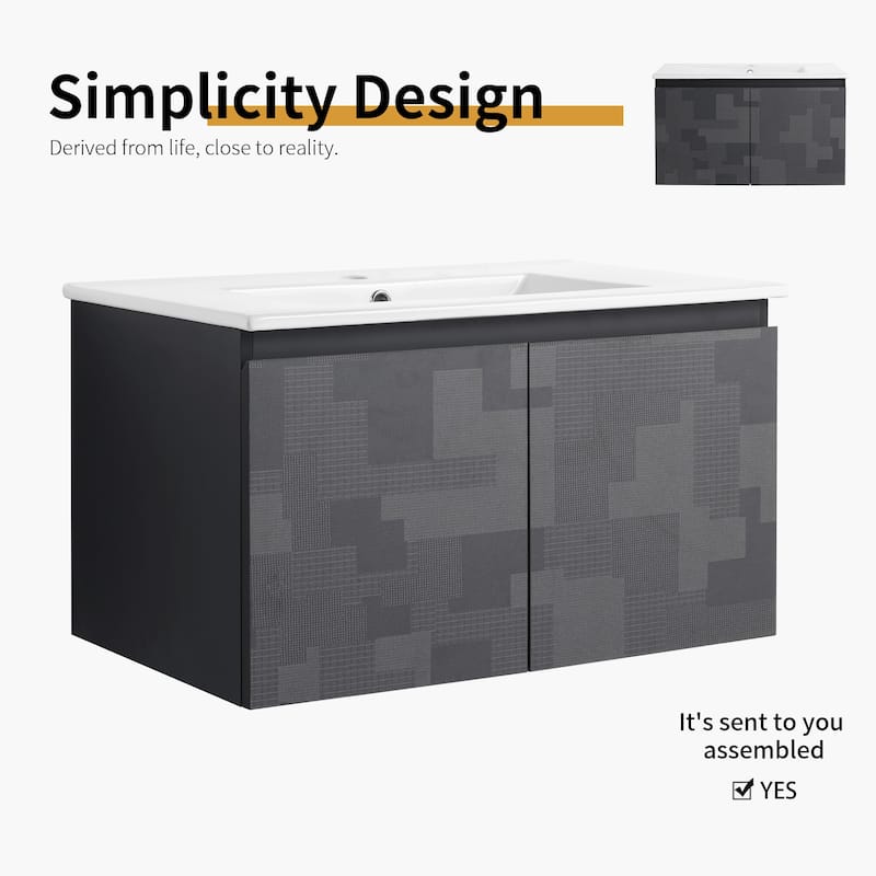 Bathroom Vanity With Sink In 24/30 Inch, Floating Bathroom Vanity with Soft Close Door