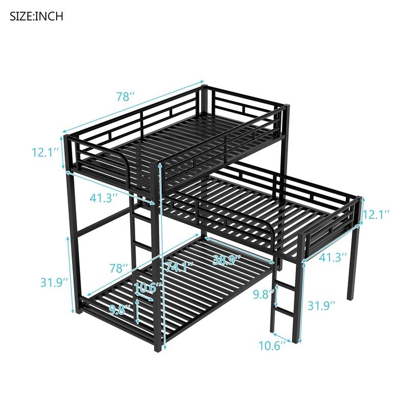 Merax L-shaped Metal Triple Twin Size Bunk Bed