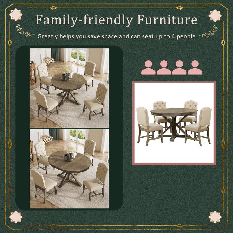 6-Piece Dining Table Set with Extendable Table and 4 Chairs