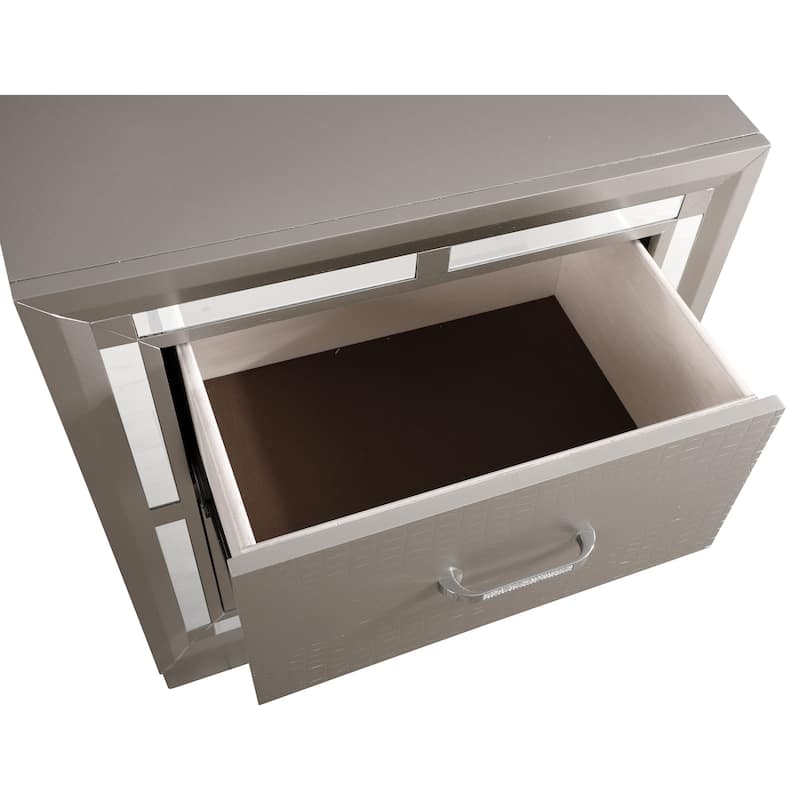 Alana Nightstand with Croc Finish, Silver Champagne