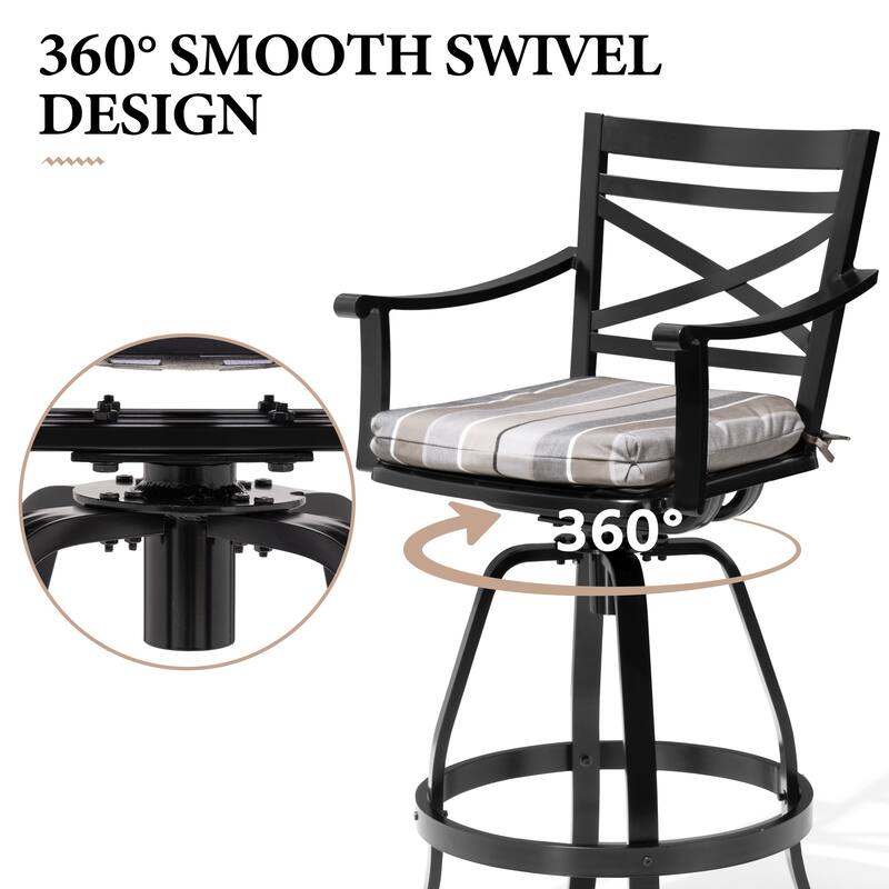 All-Weather Patio Outdoor Indoor Aluminum Swivel Bar Stools with Sunbrella Cushion