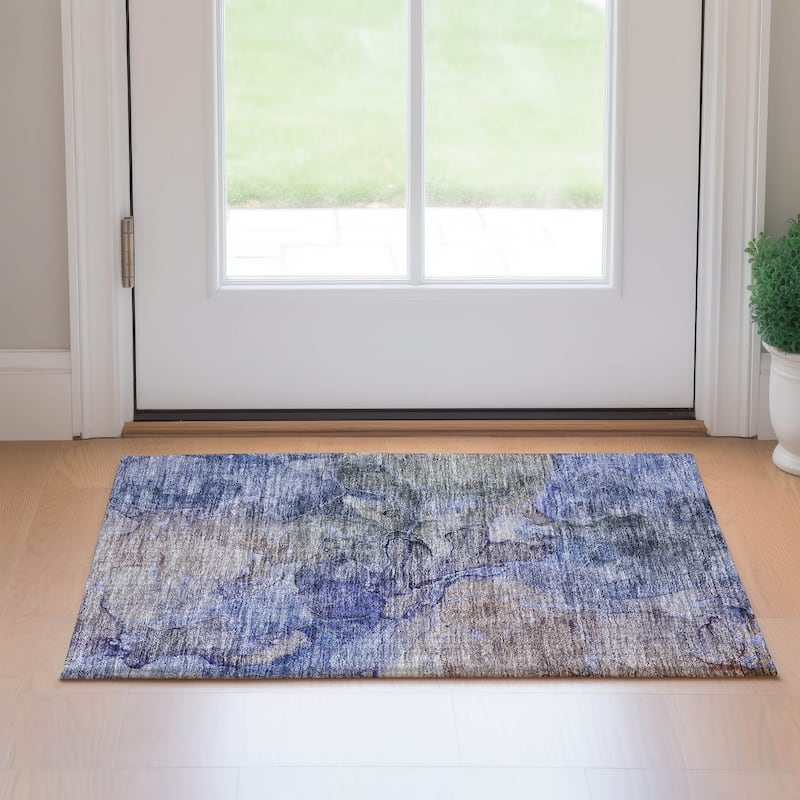 Premium Washable Super Soft Abstract Marble Mayfield Rug - Blue - 1' 8" x 2' 6" - Rectangle