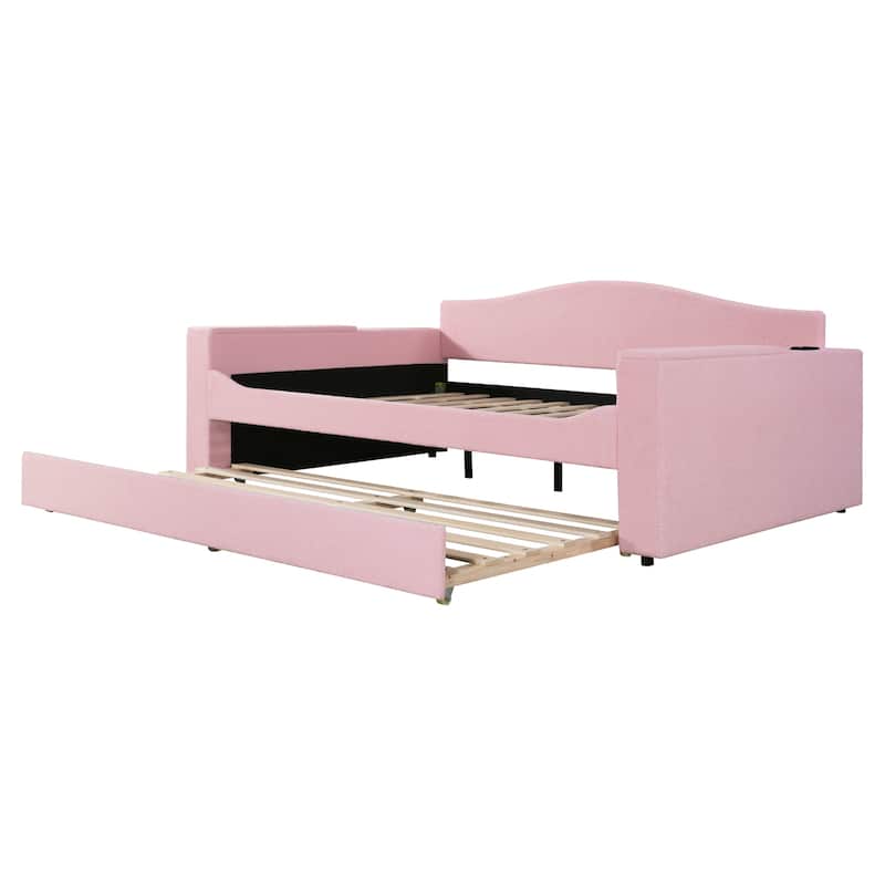 Full Size Upholstered Daybed with Storage Armrests,