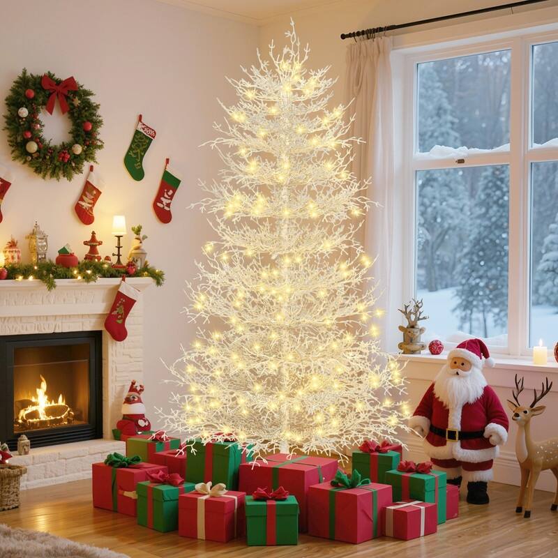Snow-Flocked Pre-Lit Artificial Christmas Tree with Warm White LED Lights