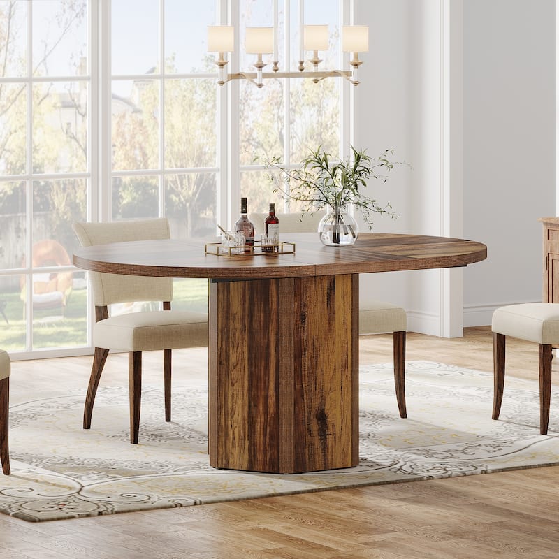 55" Wooden Oval Dining Table for 6 People for Dining Room, Kitchen - Brown