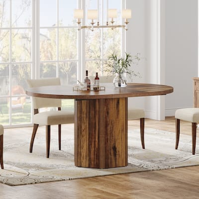 55" Wooden Oval Dining Table for 6 People for Dining Room, Kitchen