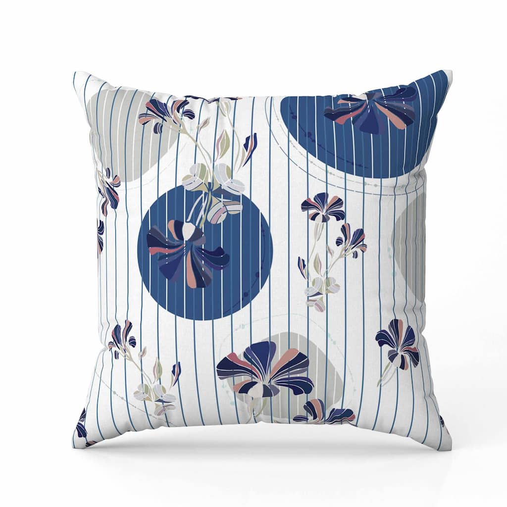 Circular Garden Faux Suede Reversible Throw Pillow White and Blue