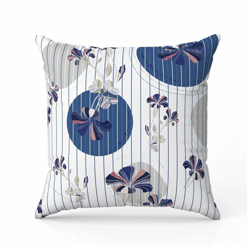 Circular Garden Indoor/Outdoor Reversible Throw Pillow White and Blue