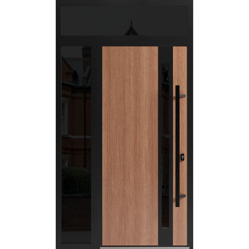 Front Exterior Prehung Steel Door Ronex 1033 Teak Entry Metal Painted W36xH80 Left hand Inswing - Taupe - 48" x 96"