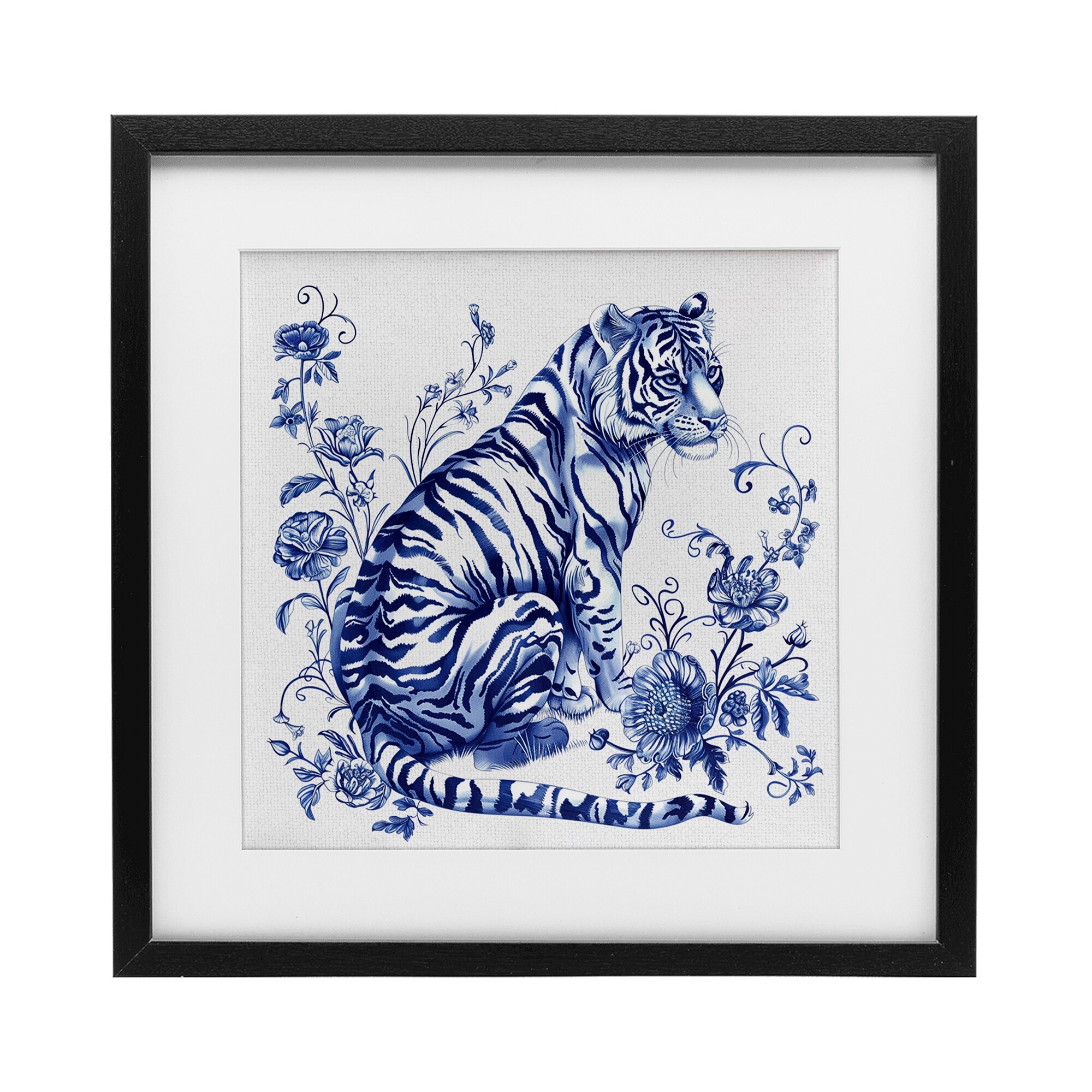 Stupell Traditional Ornate Floral Tiger Under Glass Framed Design By Lettered and Lined