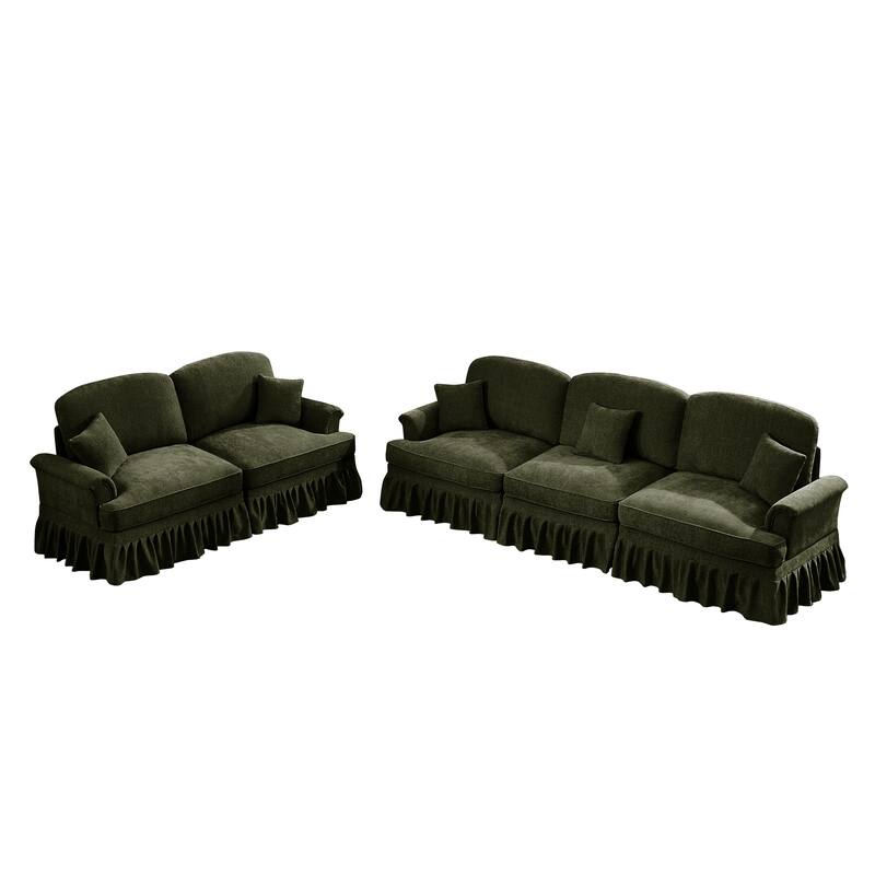 GDFStudio - Classic Chenille Modular Sofa Set with Flared Arms and Removable Ruffles Pleats Skirts