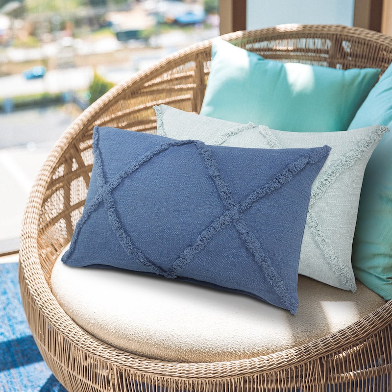 Solid Decorative Diamond Tufted Cotton Throw Pillow