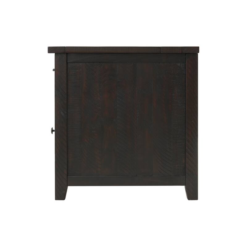 Rustic Solid Wood Chairside End Table with Hidden Charging Station