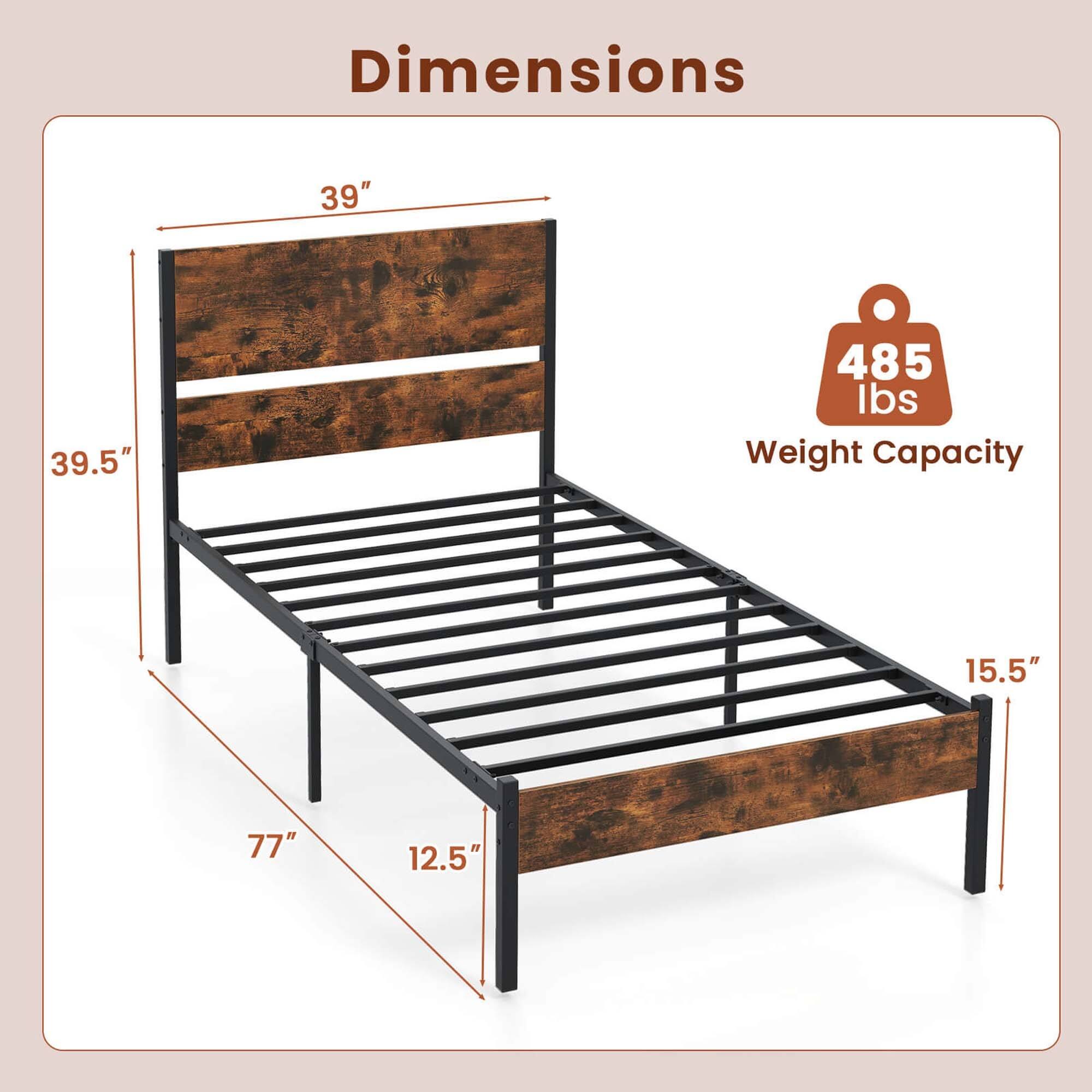 Twin/Full/Queen/King Size Metal Platform Bed Frame w/ Headboard