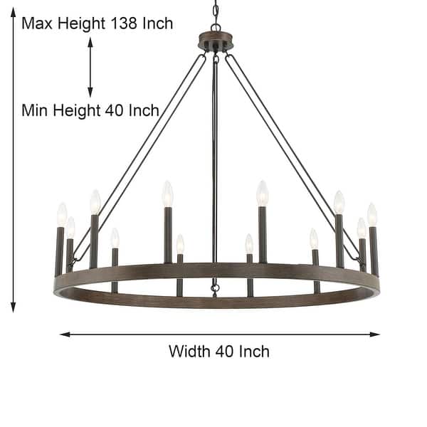 dimension image slide 3 of 6, Update 12-light 40In Modern Farmhouse Wagon Wheel Chandelier