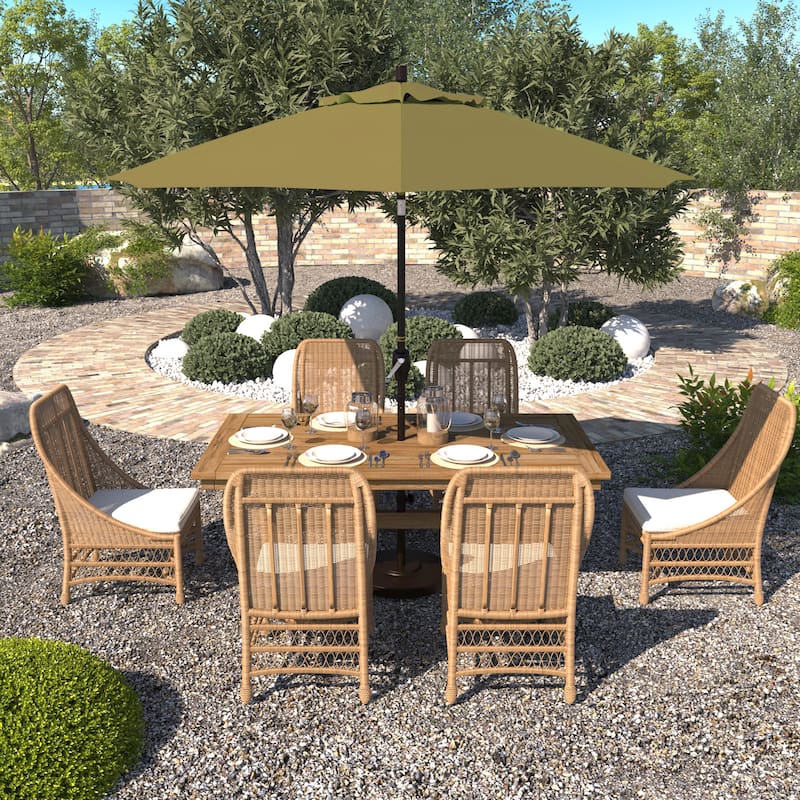 California Umbrella 9' Round Crank Lift Push Button Tilt Bronze Aluminum Patio Umbrella Sunbrella - Macaw