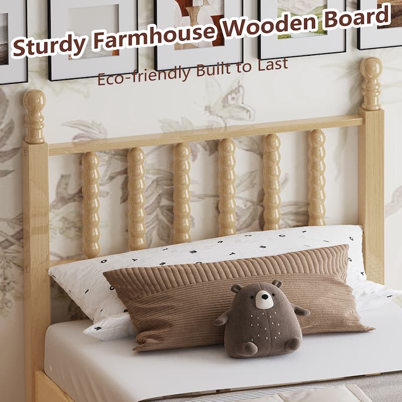 Twin/Full/Queen/King Retro Style Wood Platform Bed with Gourd Headboard and Wooden Slat Support