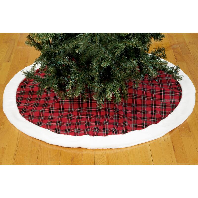Classic Christmas Check Mini Treeskirt With Faux Fur Trim, 20-Inch