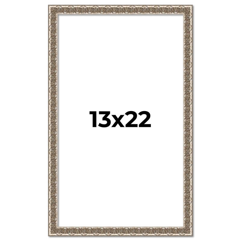 13x22 Frame Silver Versailles Ornate Solid Wood Picture Frame | 1 Inch