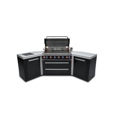 Mont Alpi MAi805-BSS45 6-Burner U-Shaped 45° Corner Black Stainless Steel Modular Outdoor Kitchen Barbecue Island Grill - N/A