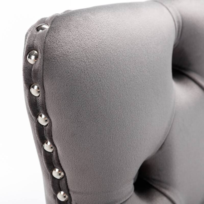 Roomfitters Velvet Counter Height Bar Stools Set of 2, Tufted Upholstered Bar Chairs with Nailhead Trim and Chrome Metal Base