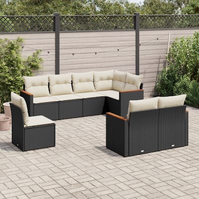 vidaXL Patio Sofa Set with Cushions Outdoor Conversation Furniture Poly Rattan - 24.4 x 24.4 x 27.2 in