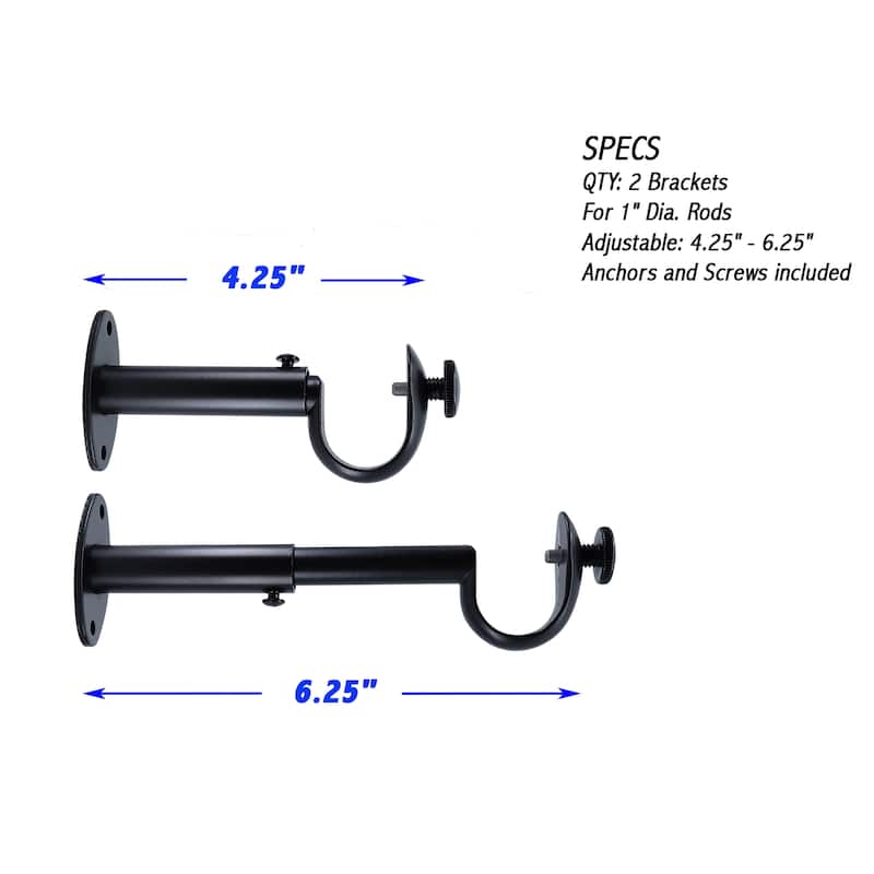 Meriville Set of 2 Curtain Drapery Rod Bracket for 1 1/4-Inch Rod, Adjustable