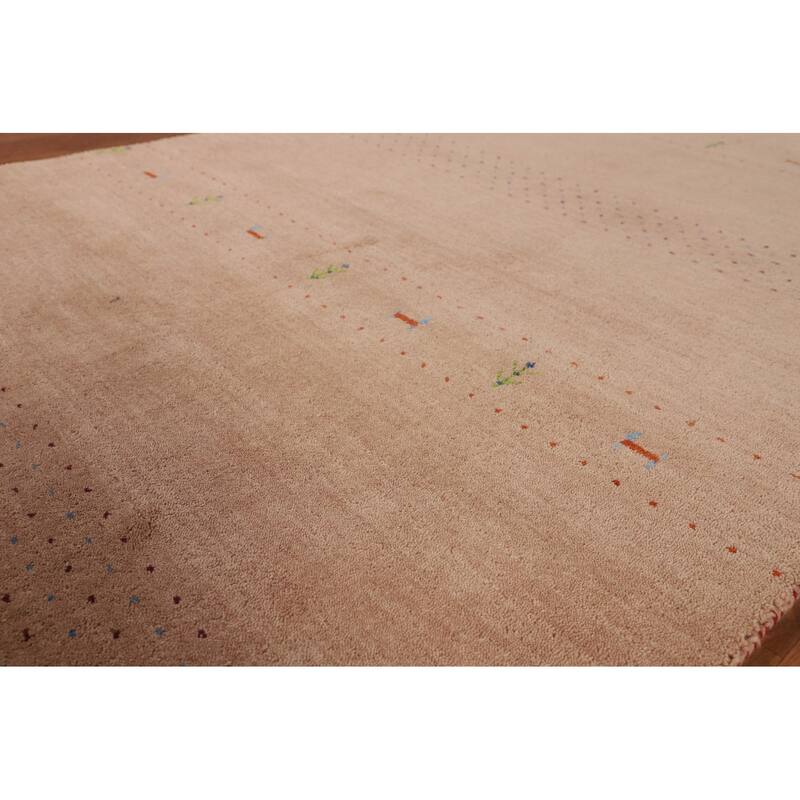 Tribal Gabbeh Oriental Area Rug Hand-Knotted Beige Wool Carpet - 5'2" x 8'2"