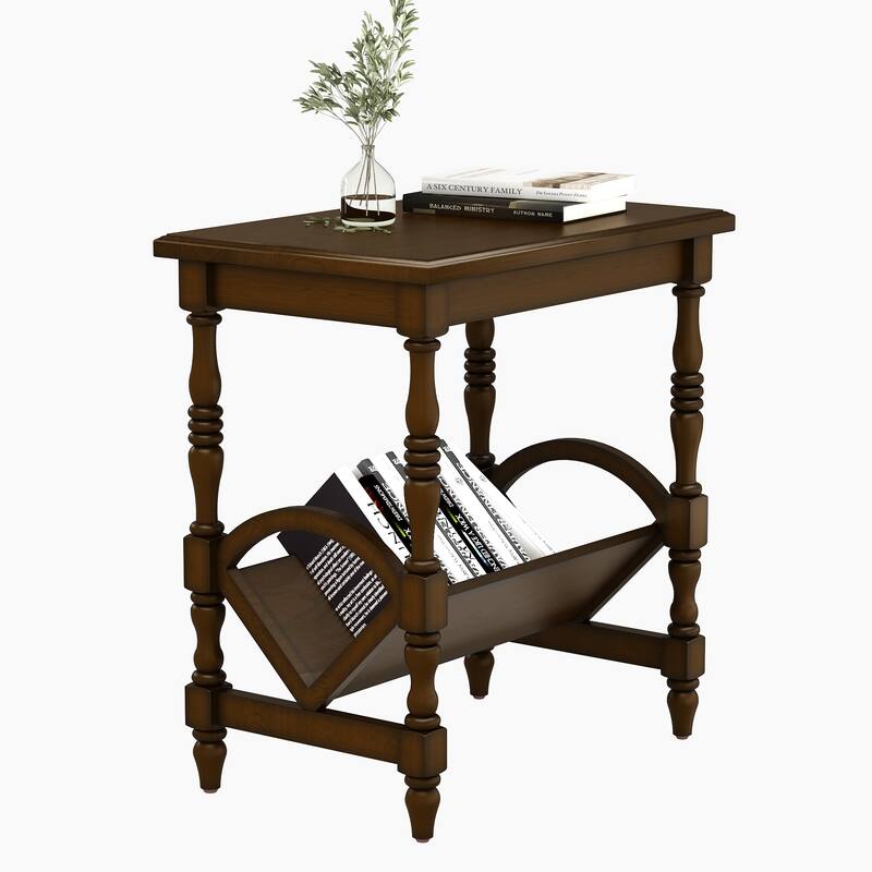 Wooden Side Table Accent Table, End Table Coffee Table with Magazine Rack, Classic Bedside Table with Storage Shelf