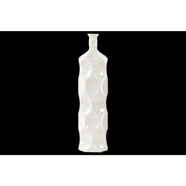 Contemporary Ceramic Bottle Vase With Dimpled Sides, Large, White