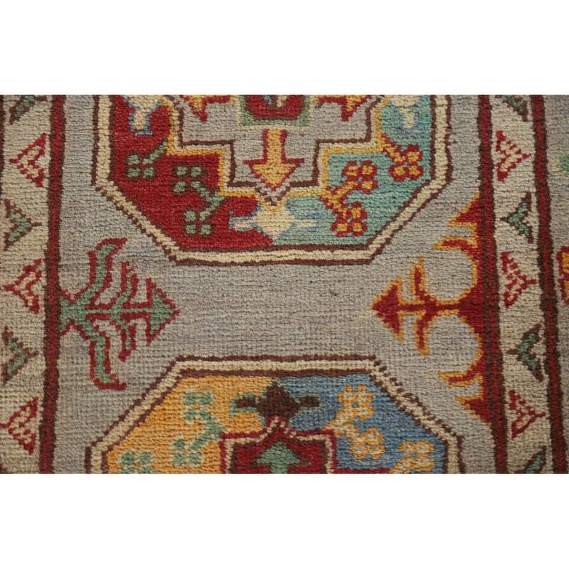 Hand Knotted Oriental 100% Wool Carpet Traditional Geometric Multi-Colored Kazak Runner Rug - 19' 10'' X 2' 6''