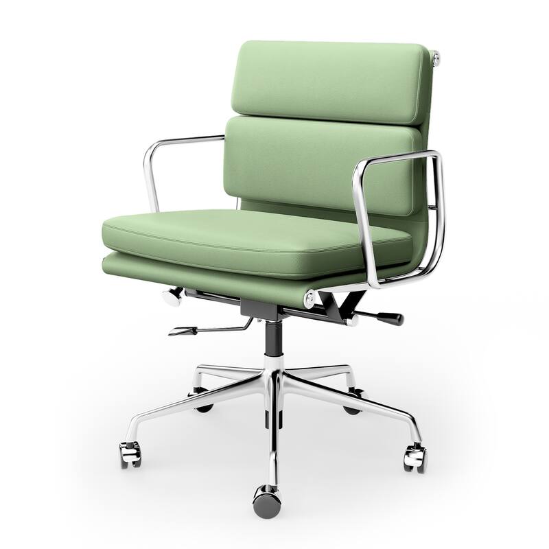 Executive Chair Upholstered Leather Ergonomic Adjustable Office Chair - Low Back Apple Green 