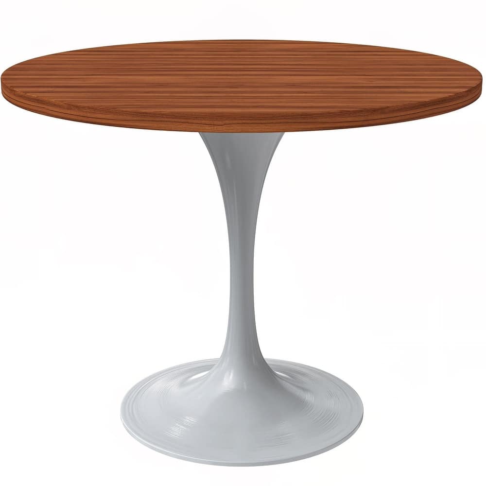 Verve 36" Round MDF Wood TableTop Dining Table with White Steel Pedestal Base Furniture for Kitchen & Living Room