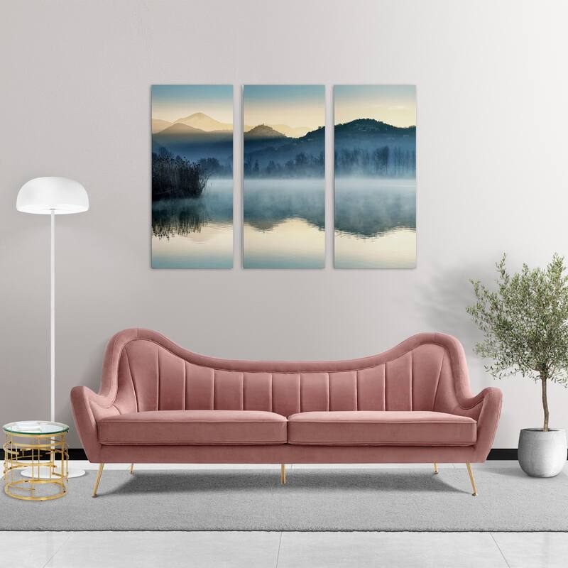 Tulsa Modern Heather Pink Velvet Upholstered Sofa with Gold Metal Legs - Pink