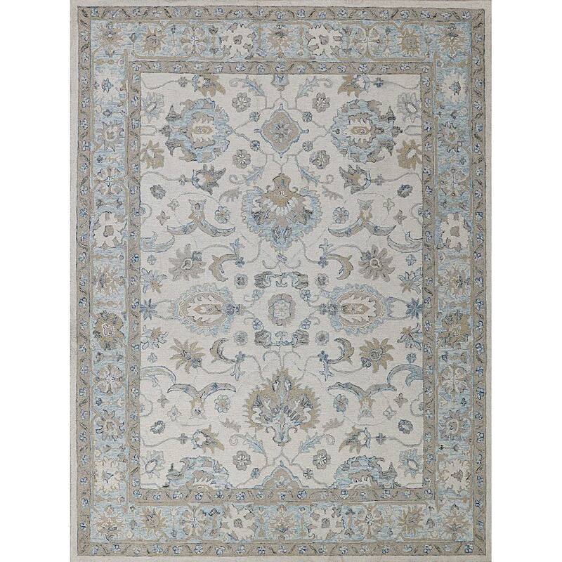 Exquisite Rugs Marietta Oushak Handmade Hand-tufted New Zealand Wool on Canvas Ivory/Light Blue Area Rug