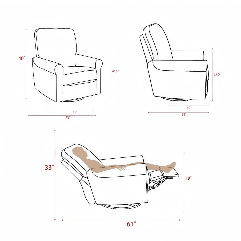Heido 360 Degree Swivel Glider Manual Recliner Leisure Chair Set of 2
