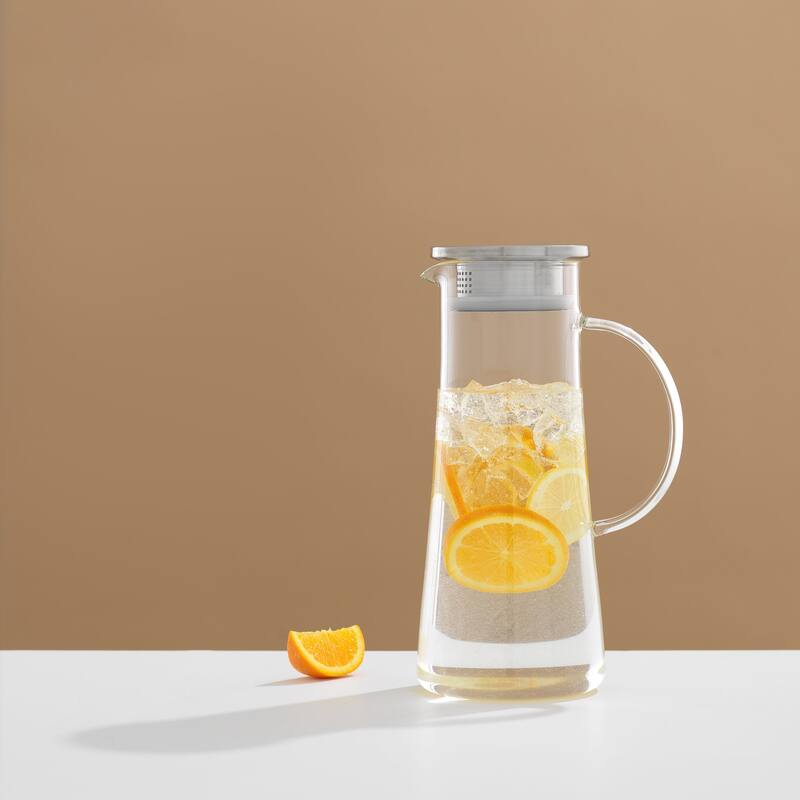 JoyJolt Breeze Glass Drink Water Pitcher with Stainless Steel Lid - 50 oz