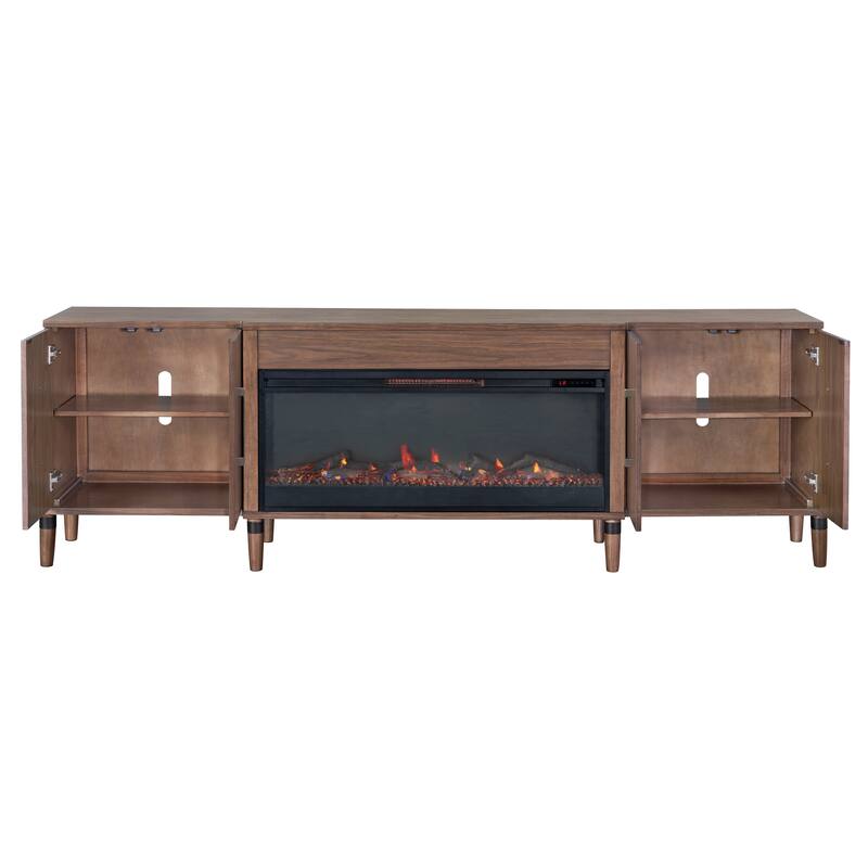 Bridgevine Home Tranquility 94 inch Fireplace TV Stand, for TVs up to 100 inches, Minimal Assembly, Walnut Finish