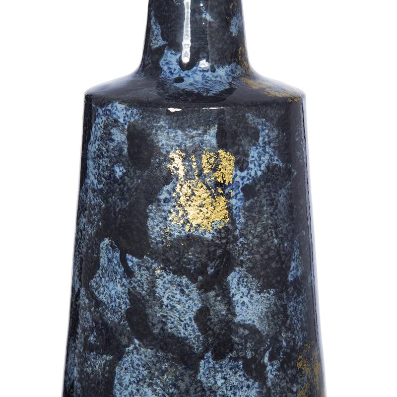 Glass Flower Vase - 14.5" - Blue and Gold