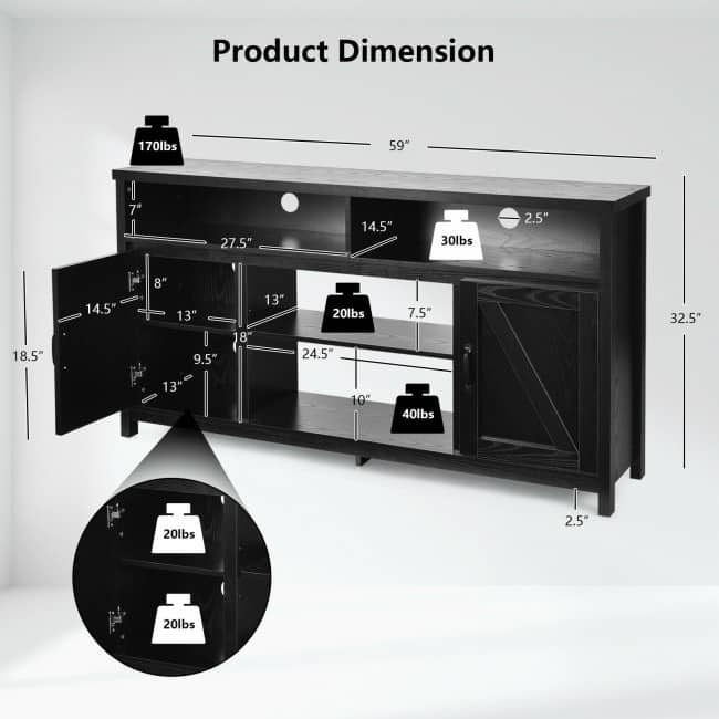 59 Inch TV Stand Media Center Console Cabinet with Barn Door for TV's 65 Inch - 59" x 16" x 32.5" (L x W x H)