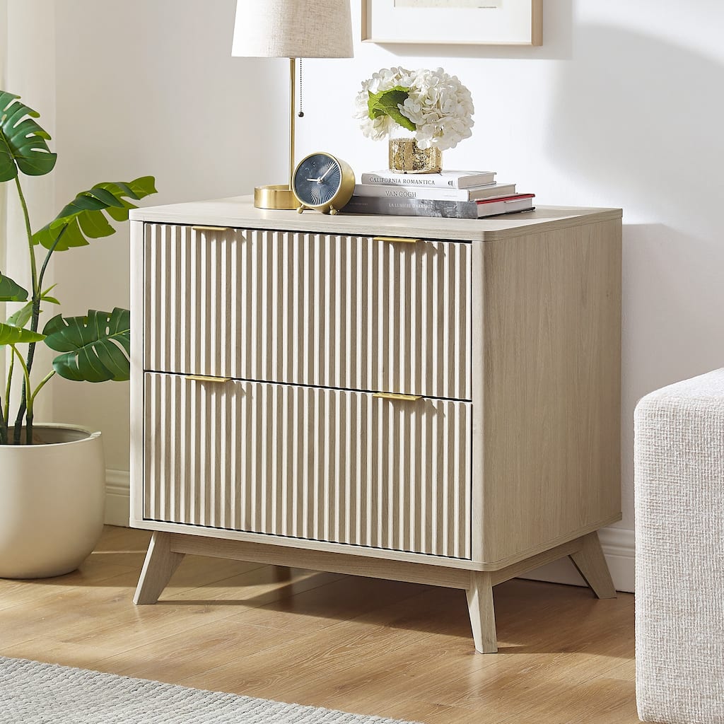 Modern Fluted 2 Drawer Lateral File Cabinet, Office Storage Cabinet
